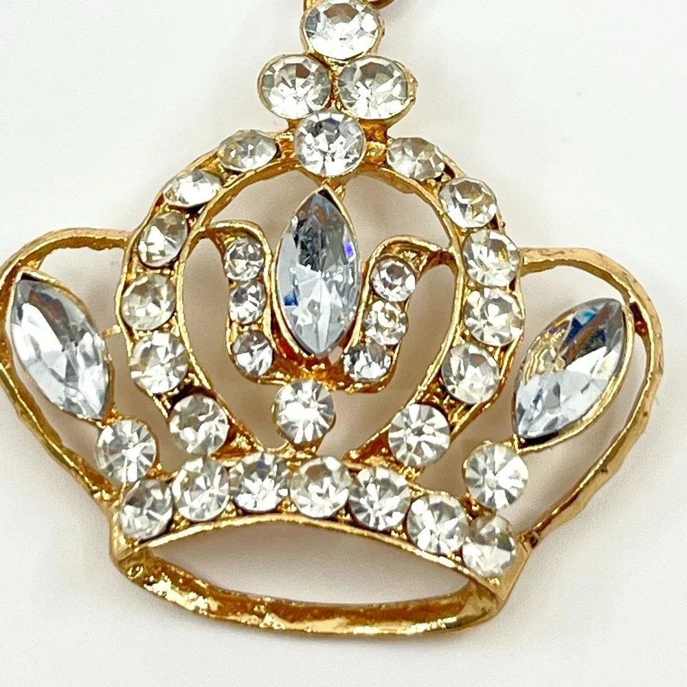 Vintage Retro Gold Tone Sparkling Rhinestone Tiara Crown Keychain Bag Charm